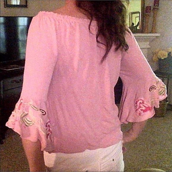 On or off shoulder top embroidered fluted sleeve - Picture 4 of 6
